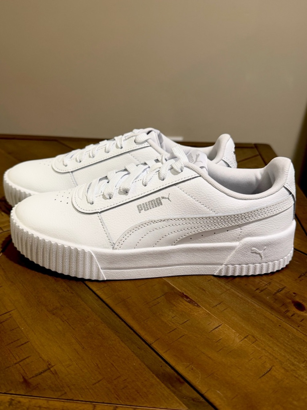 Women’s Puma Carina 3.0 White Platform Sneakers | Size 8